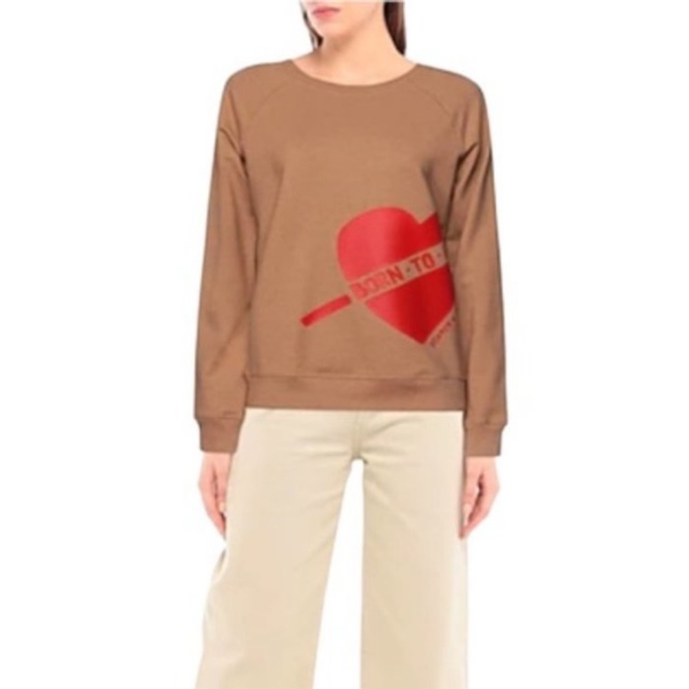 Scotch & Soda Born To Love Tan Graphic Crewneck Sweatshirt Sweatfleece Sweater